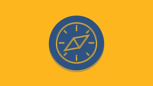 Blue Compass Icon Isolated Orange Background Windrose Navigation Symbol Wind — 비디오