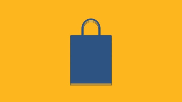 Blue Paper Shopping Bag Icon Isolated Orange Background Package Sign — Stock Video