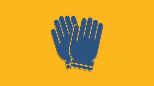 Blaue Gartenhandschuhe Auf Orangefarbenem Hintergrund Gummihandschuhe Unterzeichnen Handschutz Für Die — Stockvideo
