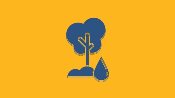 Blue Watering Tree Symbol Isoliert Auf Orangefarbenem Hintergrund Symbol Wald — Stockvideo
