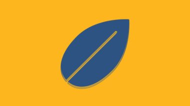 Mavi Yaprak simgesi turuncu arkaplanda izole edilmiş. Taze doğal ürün sembolü. 4K Video hareketli grafik canlandırması.