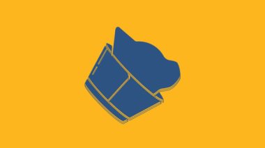 Mavi Veteriner Kliniği sembolü turuncu arka planda izole edilmiş. Kedi veterineri bakımı. Evcil hayvan ilk yardım işareti. 4K Video hareketli grafik canlandırması.