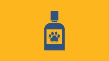 Blue Dog medicine bottle icon isolated on orange background. Container with pills. Prescription medicine for animal. 4K Video motion graphic animation.