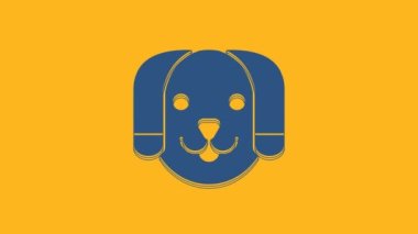 Blue Dog icon isolated on orange background. 4K Video motion graphic animation.