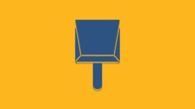 Blue Dustpan icon isolated on orange background. Cleaning scoop services. 4K Video motion graphic animation.