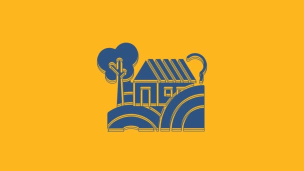 Иконка Концепции Синего Фермерского Дома Выделена Оранжевом Фоне Сельский Пейзаж — стоковое видео