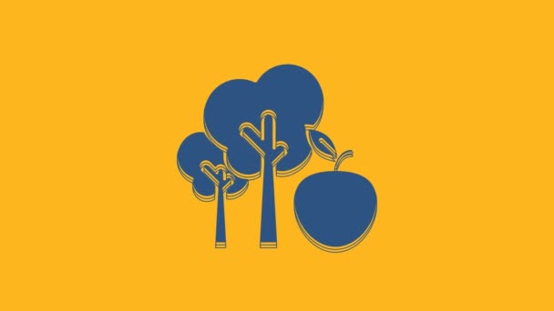 蓝树的苹果图标孤立在橙色的背景 农业植物 有机农产品 园艺主题 4K视频运动图形动画 — 图库视频影像