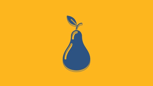 Icono Pera Azul Aislado Sobre Fondo Naranja Fruta Con Símbolo — Vídeos de Stock