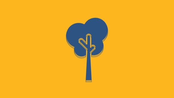 Pictograma Blue Tree Izolată Fundal Portocaliu Simbolul Pădurii Animație Grafică — Videoclip de stoc