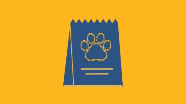 Μπλε Τσάντα Τροφίμων Για Εικονίδιο Του Σκύλου Απομονώνονται Πορτοκαλί Φόντο — Αρχείο Βίντεο