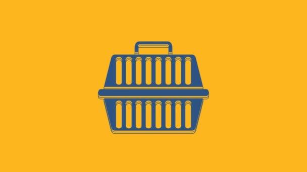 Blue Pet Carry Case Icon Isoliert Auf Orangefarbenem Hintergrund Transportbehälter — Stockvideo