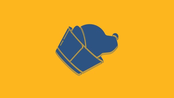 蓝色兽医诊所标志图标孤立在橙色背景 狗兽医护理 宠物急救标志 4K视频运动图形动画 — 图库视频影像
