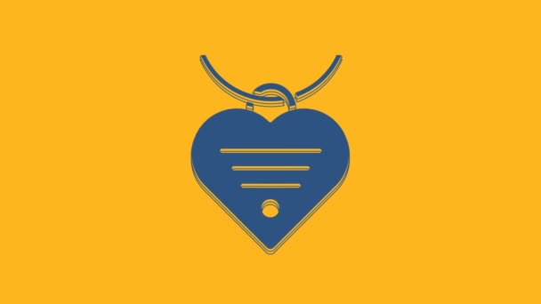 Blaues Halsband Mit Namensschild Und Herzsymbol Auf Orangefarbenem Hintergrund Einfache — Stockvideo