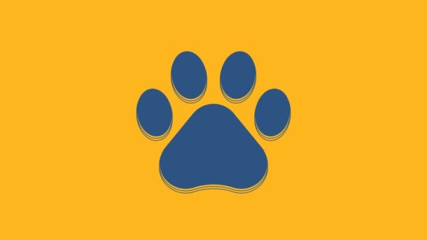 Blue Paw Print Icon Isolated Orange Background Dog Cat Paw — Stock Video
