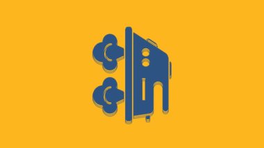 Blue Electric iron icon isolated on orange background. Steam iron. 4K Video motion graphic animation.