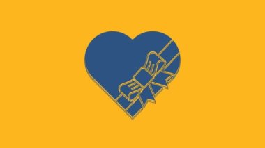 Blue Candy in heart shaped box and bow icon isolated on orange background. Valentines Day. 4K Video motion graphic animation.