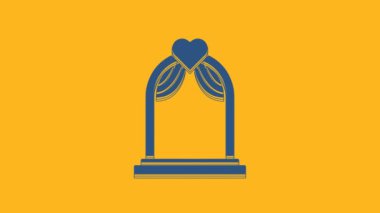 Mavi Düğün ikonu turuncu arka planda izole edilmiş. Düğün dekorasyonu. 4K Video hareketli grafik canlandırması.