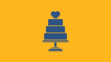 Blue Wedding cake with heart icon isolated on orange background. 4K Video motion graphic animation.