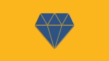 Blue Diamond icon isolated on orange background. Jewelry symbol. Gem stone. 4K Video motion graphic animation.
