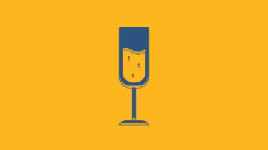 Blue Glass of champagne icon isolated on orange background. 4K Video motion graphic animation.