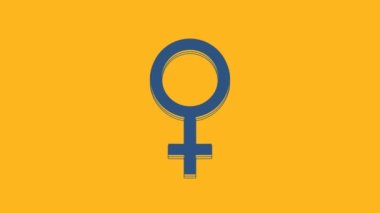 Blue Female gender symbol icon isolated on orange background. Venus symbol. The symbol for a female organism or woman. 4K Video motion graphic animation.