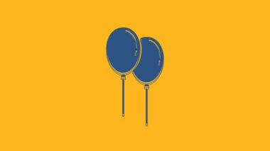 Blue Balloons with ribbon icon isolated on orange background. 4K Video motion graphic animation.