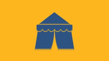 Blue Circus tent icon isolated on orange background. Carnival camping tent. Amusement park. 4K Video motion graphic animation.
