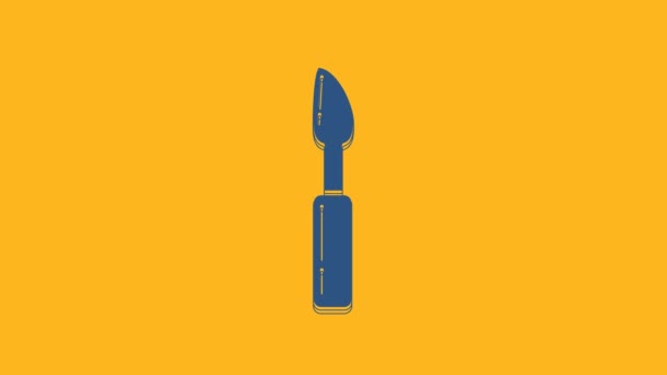 Значок Инструмента Blue Cutter Выделен Оранжевом Фоне Швейный Нож Лезвием — стоковое видео
