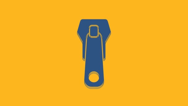 Ікона Blue Zipper Ізольована Помаранчевому Тлі Відеографічна Анімація — стокове відео