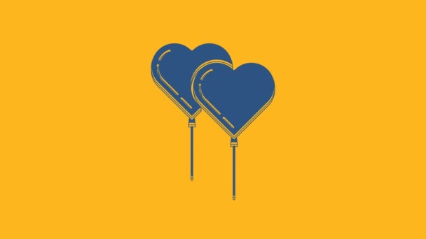 Balões Azuis Forma Coração Com Ícone Fita Isolado Fundo Laranja — Vídeo de Stock