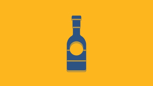 Blue Champagne Bottle Icon Isolated Orange Background Video Motion Graphic — Stockvideo