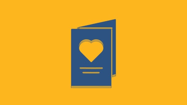 蓝色情人节派对传单与心脏图标孤立橙色背景 用于邀请卡或贺卡的庆祝海报模板 4K视频运动图形动画 — 图库视频影像