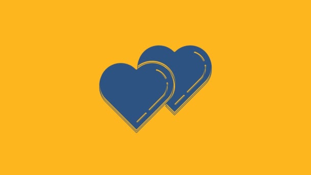 Ікона Blue Two Linked Hearts Ізольована Помаранчевому Фоні Романтичний Символ — стокове відео