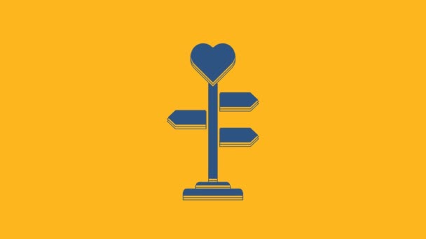 Blaues Verkehrszeichen Wegweiser Mit Herzsymbol Auf Orangefarbenem Hintergrund Abgelegenes Straßeninformationsschild — Stockvideo