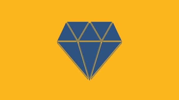 蓝色钻石图标孤立在橙色背景 珠宝的象征 宝石宝石 4K视频运动图形动画 — 图库视频影像