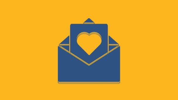 Blue Envelope Valentine Heart Icon Isolated Orange Background Message Love — Vídeos de Stock