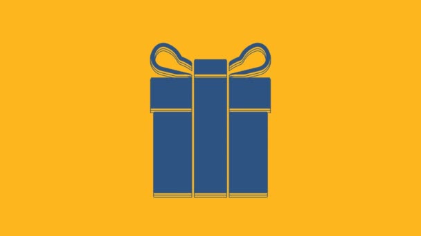 Иконка Голубой Подарочной Коробки Оранжевом Фоне Видеографическая Анимация — стоковое видео