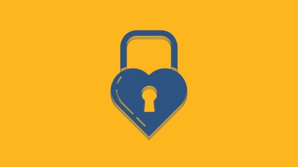 Blue Castle Shape Heart Icon Isolated Orange Background Locked Heart — Stock videók