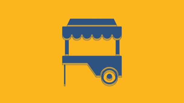 Blue Fast Street Food Cart Napellenző Ikon Elszigetelt Narancssárga Alapon — Stock videók