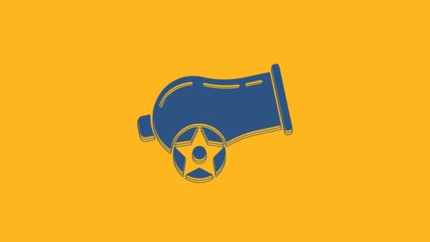 Blue Cannon Icon Isolated Orange Background Video Motion Graphic Animation — Video Stock