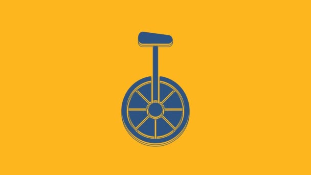 Blå Enhjuling Eller Cykel Ikon Isolerad Orange Bakgrund Monowheel Cykel — Stockvideo
