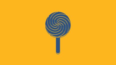 Blue Lollipop icon isolated on orange background. Food, delicious symbol. 4K Video motion graphic animation.