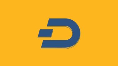 Mavi kripto para birimi Dash simgesi turuncu arka planda izole edildi. Dijital para birimi. Altcoin sembolü. Engelleme zinciri tabanlı şifreli para birimi. 4K Video hareketli grafik canlandırması.