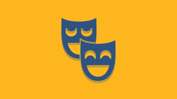 Modrá Komedie Divadelní Masky Ikona Izolované Oranžovém Pozadí Grafická Animace — Stock video