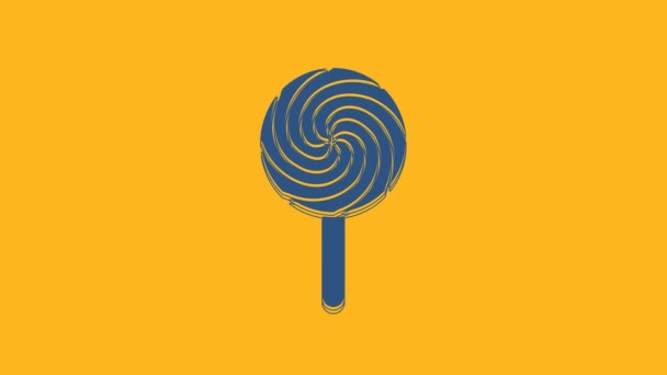 Синий Значок Lollipop Выделен Оранжевом Фоне Еда Восхитительный Символ Видеографическая — стоковое видео