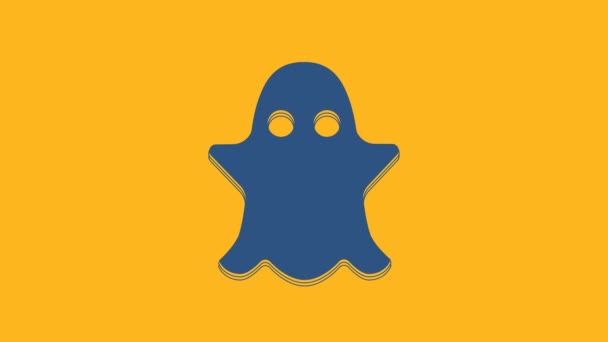 Icono Fantasma Azul Aislado Sobre Fondo Naranja Animación Gráfica Vídeo — Vídeo de stock