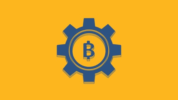 Синий Значок Криптовалюты Bitcoin Изолирован Оранжевом Фоне Настройка Передачи Биткойна — стоковое видео