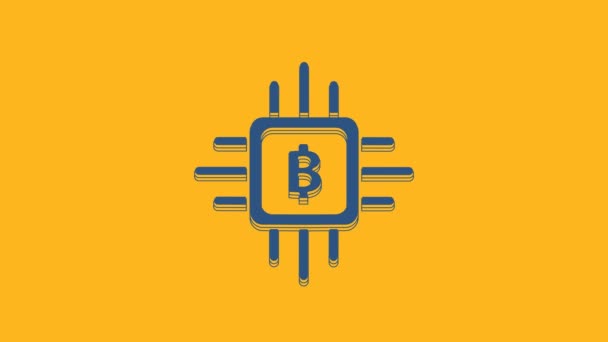 Icono Azul Granja Minera Cpu Aislado Sobre Fondo Naranja Bitcoin — Vídeo de stock