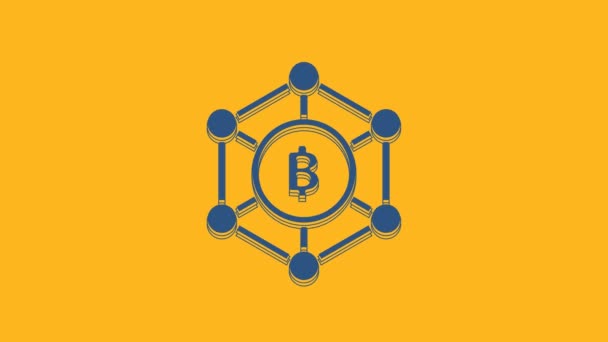 Blue Blockchain Technology Bitcoin Icon Isolated Orange Background Abstract Geometric — Stockvideo
