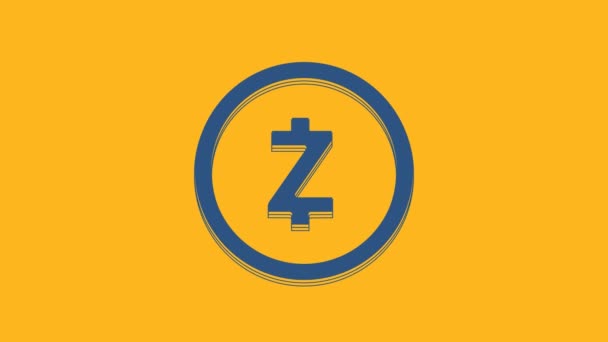 Blue Cryptocurrencyコインオレンジの背景に隔離されたZcash Zecアイコン デジタル通貨 アルトコインのシンボル ブロックチェーンベースの安全な暗号通貨 4Kビデオモーショングラフィックアニメーション — ストック動画